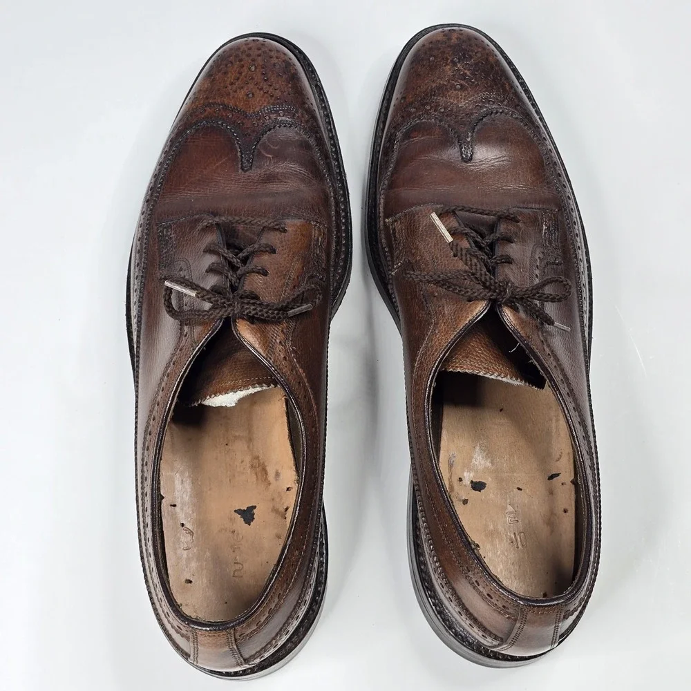 Vintage Imperial Florsheim 12 Brown Pebbled Leather Lace Up Wing Tip Dress Shoes